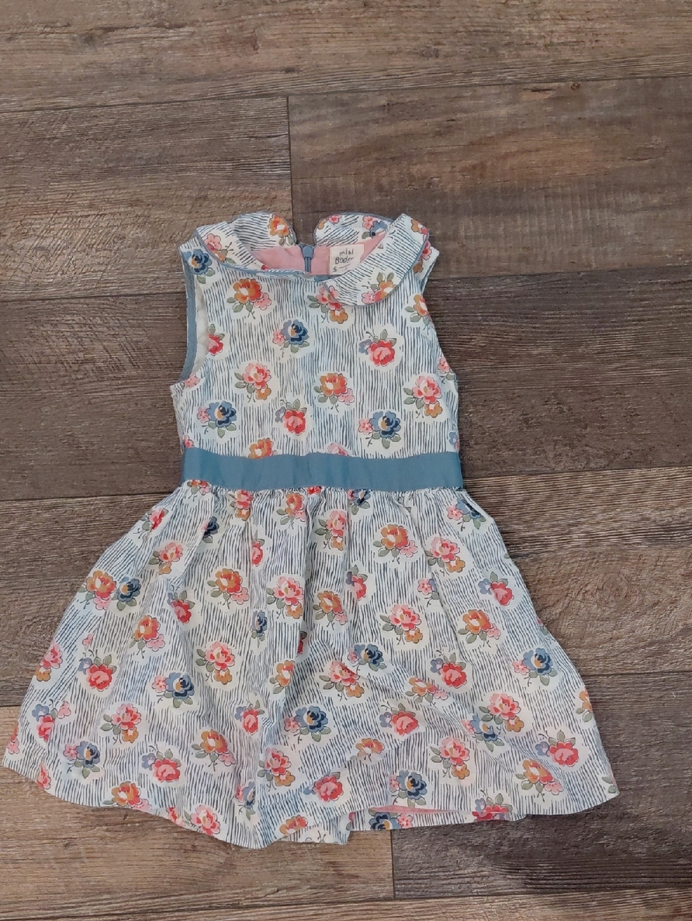 Girls Floral Sleeveless Dress with Blue Waistband